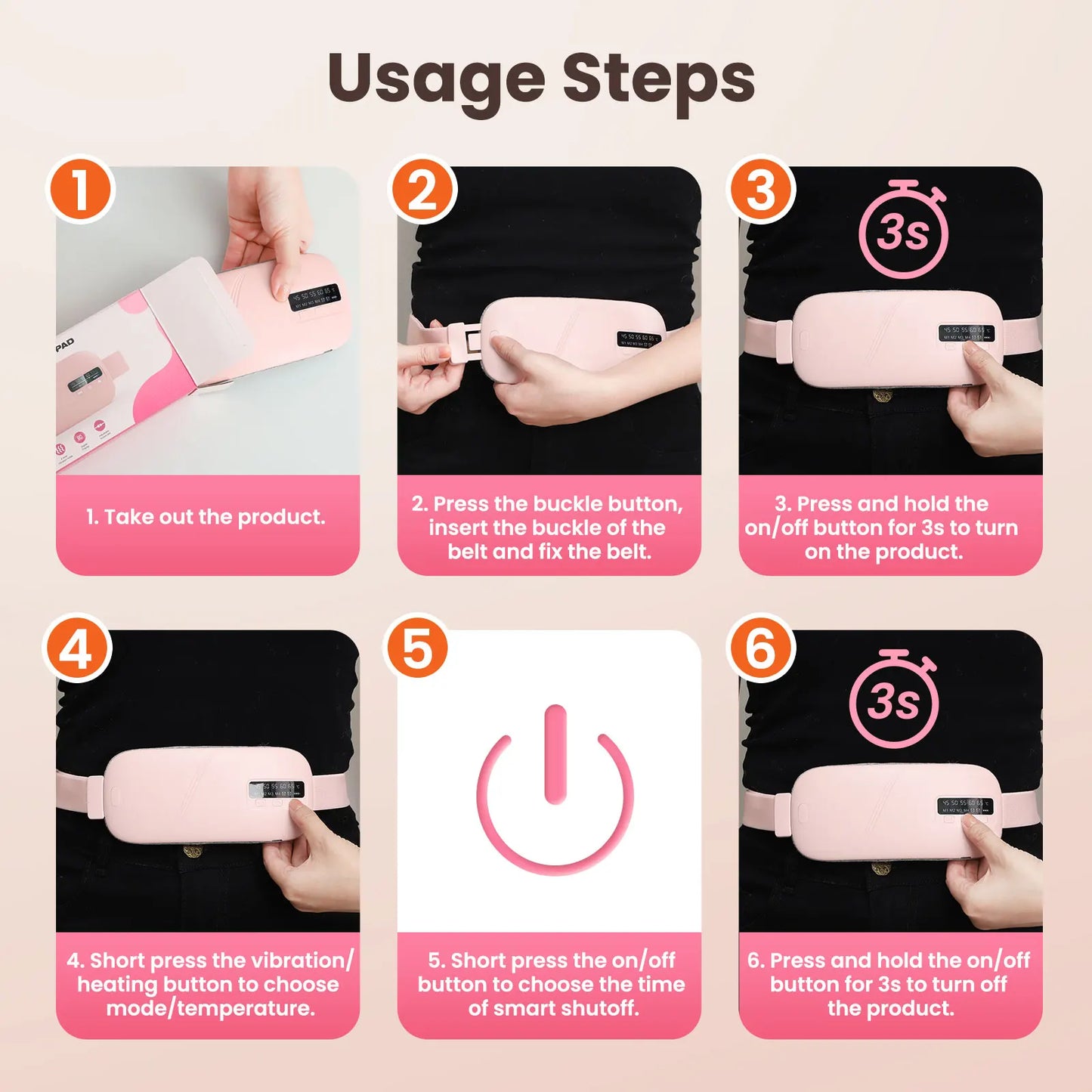 Electric Massager for Menstrual Cramps Abdomen Waist Heating Pad Women Period Relief Device Uterus Warmer Belt USB Rechargeable